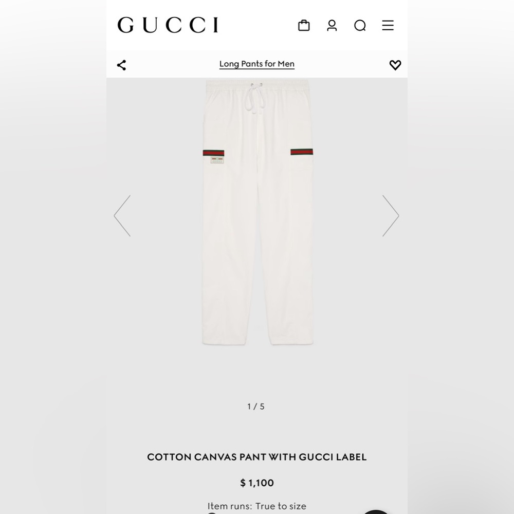 COTTON CANVAS PANT WITH GUCCI LABEL